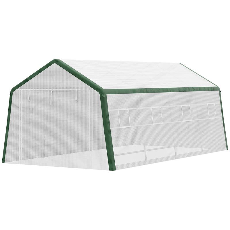 Outsunny 19.7' x 9.8' x 7.9' Outdoor Walk-in Greenhouse, Hot House with Mesh Windows, Bottom Vent, Zippered Door, PE Cover, Steel Frame, White, 5 of 8