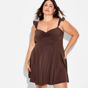 Women's Ruffle Flutter Sleeve Mini A-Line Dress - Wild Fable Brown XXL :  Target