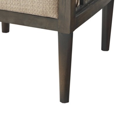 Mid-Century Tan Upholstered Wood Accent Chair with High-Density Foam