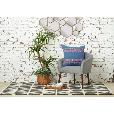 Mallard Blue and Hibiscus Tufted Throw Pillow