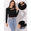 Allegra K Women's Casual Long Sleeve Cut Out Slim Fitted Basic Crop Tops - 2 of 4