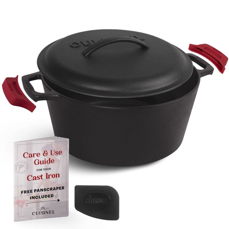 Cuisinel Cast Iron Dutch Oven - 5-Quart Deep Pot + Lid + Pan Scraper + Handle Cover Grips, 1 of 4
