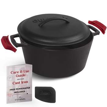 Cuisinel Cast Iron Dutch Oven - 5-Quart Deep Pot + Lid + Pan Scraper + Handle Cover Grips
