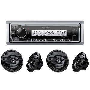 Kenwood KMR-M332BT Digital Media Receiver with Bluetooth with 2 Pairs of KFC-1653MRB 6.5" 2-way Marine Speaker System (Black), 150W Max Power - 1 of 4