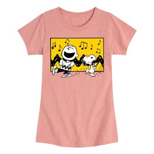 Girls' - Peanuts - Charlie And Snoopy Dance Time Fitted Short Sleeve Graphic T-Shirt - 1 of 4