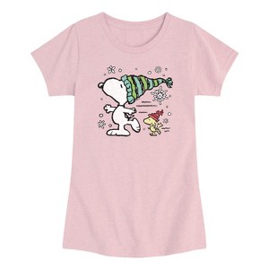 Girls' - Peanuts - Snoopy Woodstock Skate Short Sleeve Graphic T-Shirt - 1 of 3