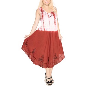 LA LEELA Women's Summer Vacation Casual Short Swing Dress Loose A Line House Wear Beach Dresses Large/X Large Orange, Tie Dye Design - 1 of 4