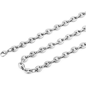 Men's Hip Hop Chain Necklace - Stainless Steel Coffee Bean Pendant, Silver Polished Jewelry Gift - 1 of 4