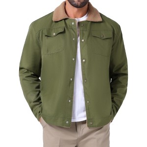 INSPIRE CHIC Men's Winter Collared Button Front Fleece Lining Pockets Trucker Jacket - 1 of 4