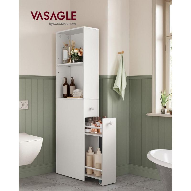 VASAGLE Slim Bathroom Storage Cabinet, Narrow Bathroom Cabinet, Freestanding Cabinet with Storage Drawers and Adjustable Shelf, White, 2 of 7