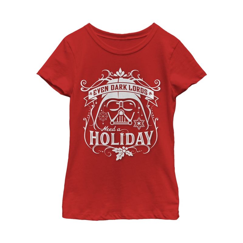 Girl's Star Wars Christmas Dark Lord Holiday T-Shirt, 1 of 5