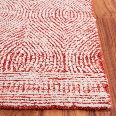 Ivory and Red Abstract Handmade Wool Area Rug, 8' x 10'
