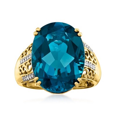 Ross-Simons 15.00 Carat London Blue Topaz Ring With .10 ct. t.w. Diamonds in 14kt Yellow Gold