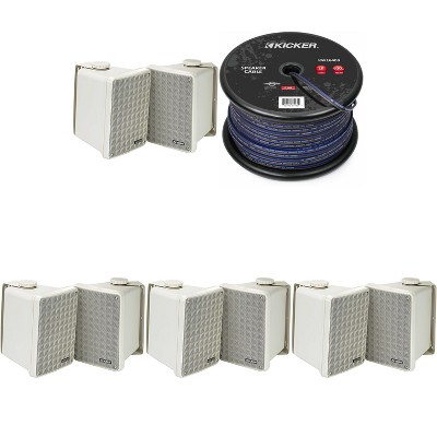 Kicker (4 Pair ) KB6B 2-Way Full Range Indoor Outdoor Speakers (Pair) Weatherproof Speakers for Patio Garage Poolside in-Home, Gray & 400ft Speaker...