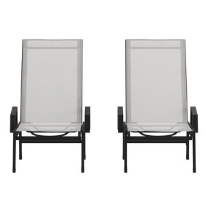 Emma and Oliver Set of 2 Textilene Adjustable 5 Position Patio Chaise Lounge with Armrests and Metal Frame - 1 of 4