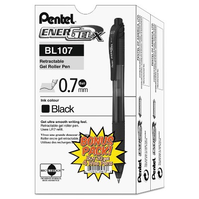 Pentel EnerGel X Retractable Roller Gel Pen, Black Ink, 0.7 mm Medium, 20 per Pack