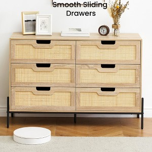 Jojoka 6 Drawer Rattan Dresser, Farmhouse Style Wooden Chest with Metal Legs for Bedroom, Hallway, Living Room - 1 of 4