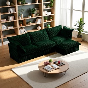 120" Corduroy Slipcovered L-Shaped Modular Sectional Sofa with French Edges & Removable Covers - 1 of 4