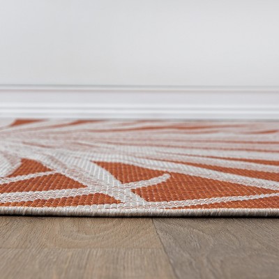 Rust and White Synthetic Flat Woven Reversible Runner Rug
