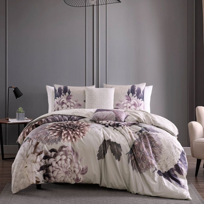 Bebejan Bloom Purple 100% Cotton 5-Piece Reversible Comforter Set, 1 of 11