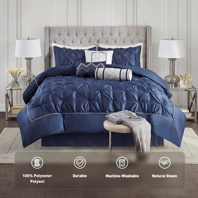 7 Pcs Faux Silk Bedding Set, Solid Color RIAB Royal Style Comforter Set, Tufted Dimensional Design Smooth Edge Comforter with Matching Pillow Cases