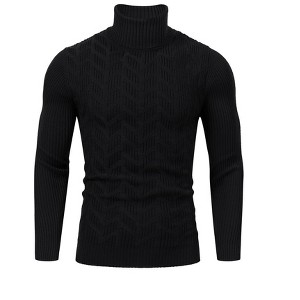 WhizMax Men's Turtleneck Long Sleeve Cable Knit Sweater - 1 of 4