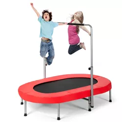 Costway Foldable Trampoline Double Mini Kids Fitness Rebounder w/ Adjustable Handle Red