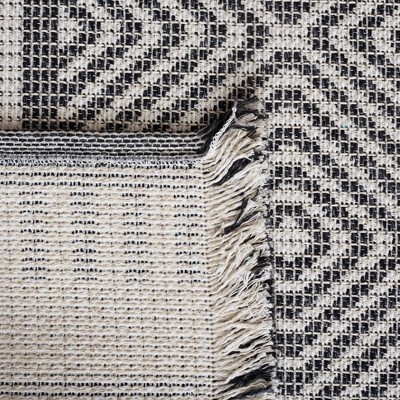Ivory and Black Geometric Flat Woven Area Rug