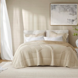 Solid Color Breathable Cooling Comforter, Ultra Soft Premium Cozy Textile Lightweight Reversible Bed Blanket for Hot Season, Linen, King/Cal King - 1 of 4