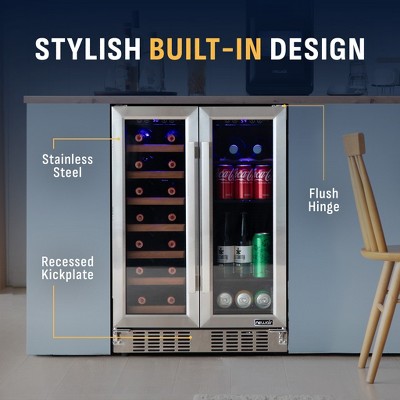 Newair 24" Dual Zone Wine and Beverage Refrigerator, 20 Bottle & 78 Can, Built-In Fridge with Lock, Tri-Color LED, Sapele Wood Shelves & Glass Racks