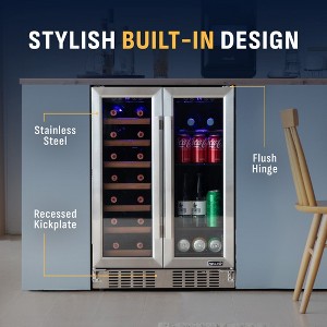 Newair 24" Dual Zone Wine and Beverage Refrigerator, 20 Bottle & 78 Can, Built-In Fridge with Lock, Tri-Color LED, Sapele Wood Shelves & Glass Racks - 1 of 4