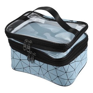 Unique Bargains Double Layer Makeup Bag Cosmetic Travel Bag Case Organizer Bag Clear Bags for Women 1 Pcs - 1 of 4