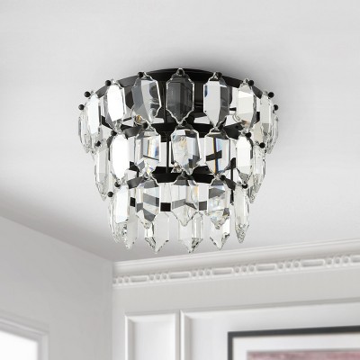 Art Deco-Inspired Black Crystal LED Flush Mount Light