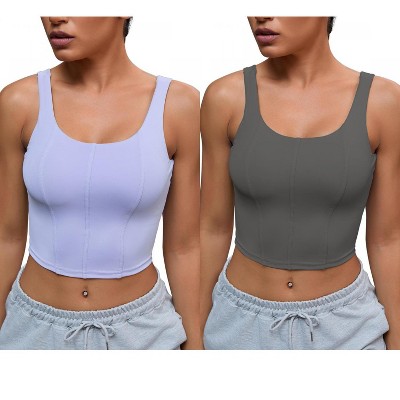 INSPIRE CHIC 2 Pcs Women's U Back Longline Padded Sports Bra Cami Crop Workout Fitness Tank Top with Built-in Bras