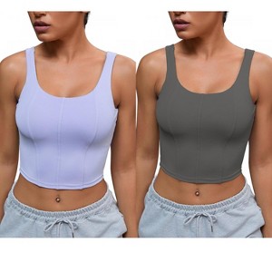 INSPIRE CHIC 2 Pcs Women's U Back Longline Padded Sports Bra Cami Crop Workout Fitness Tank Top with Built-in Bras - 1 of 4