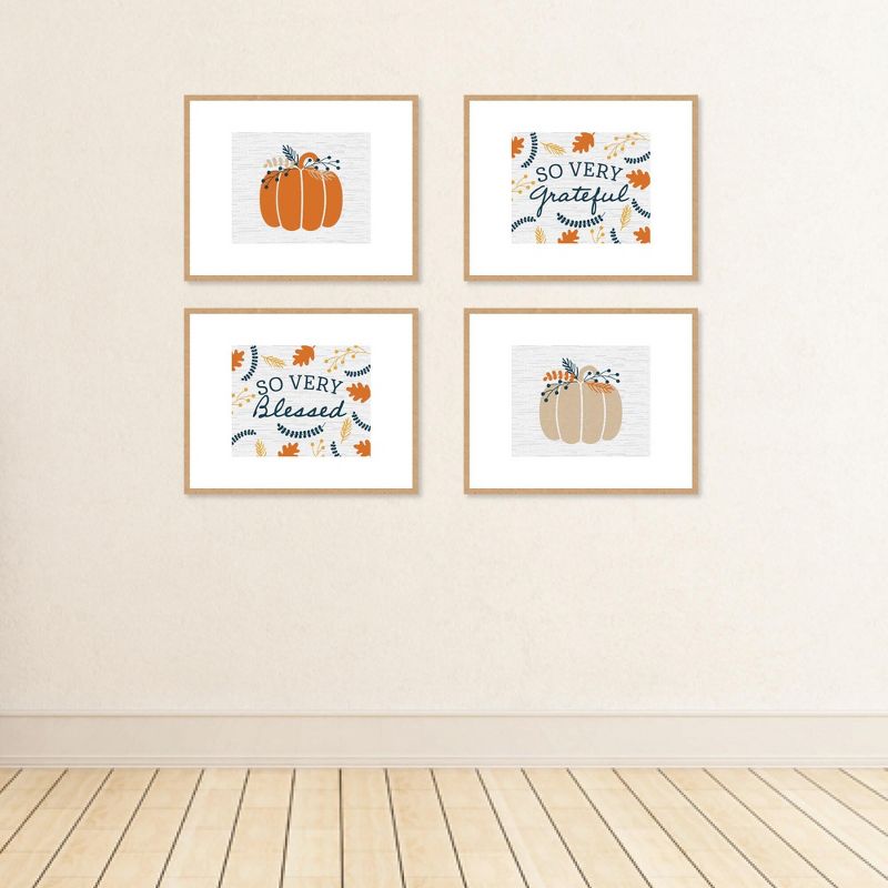 Big Dot of Happiness Happy Thanksgiving - Unframed Fall Harvest Pumpkin Linen Paper Wall Art - Set of 4 - Artisms - 8 x 10 inches, 3 of 8