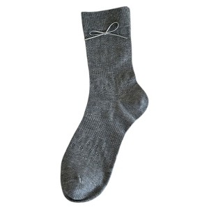 Anna-Kaci Velvet Ankle Socks with Rhinestone Bow Accent and Soft Plush Texture for Elegant Everyday Wear - Gray - 1 of 2