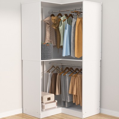 Aheaplus Freestanding Corner Closet Organizer with Hanging Rods, Space-saving Closet System for Walk-in Closet