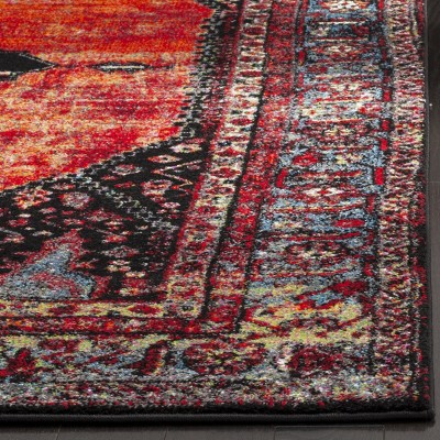 Vintage Hamadan Multi-Color Synthetic Floral Runner Rug