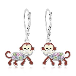 Chanteur Hypoallergenic Kids Jewelry Accessories Monkey CZ White Gold Palladium Plating Earrings leverback is made from 925 Sterling silver - 1 of 1