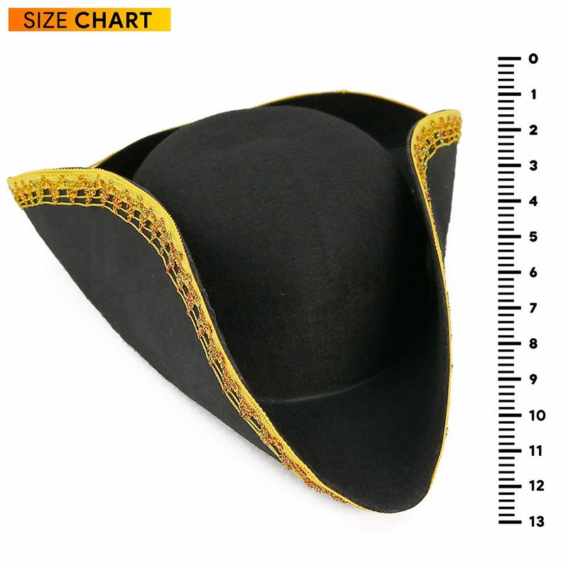 Skeleteen adults Colonial Tricorn Hat Costume Accessory - Black and Gold, 5 of 7