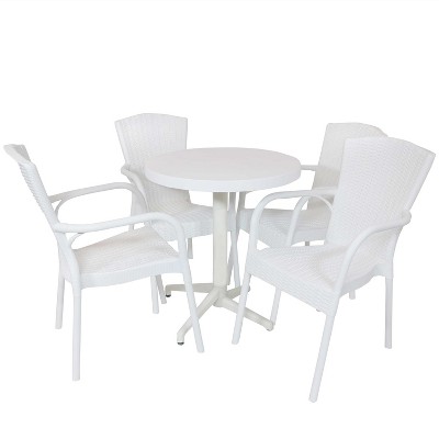 Sunnydaze All-Weather Commercial-Grade Segesta Indoor/Outdoor Patio Furniture Dining Set with Round Table with Folding Top, White, 5pc