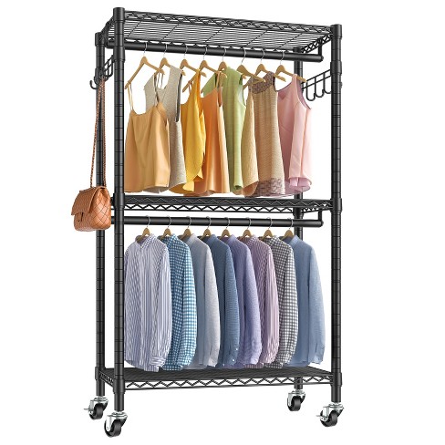JOMEED Industrial Steel Freestanding Closet Clothing Garment Rack Organizer  with 6 Shelves and Hanging Rod for Home, Dorm, and Bedroom, Black/Brown