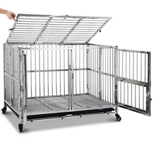 48“Upgraded Heavy Duty Dog Crate, Reinforced Baseplate for Large Dogs, Double Door Design with Wheels, Removable Tray - 1 of 4