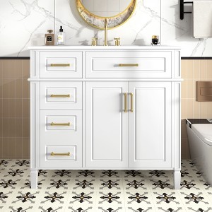 GDFStudio Ula 36" Pinewood Bathroom Vanity with Sink and Adjustable Shelf - 1 of 4