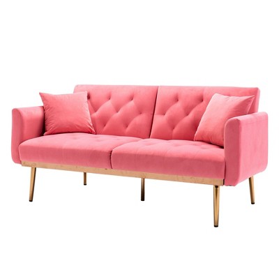 NicBex 65.36 Inch Velvet Convertible Loveseat Sofa with 2 Throw Pillows and Metal Legs for Living Room,Office,Apartment