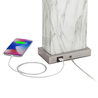 Connie 27'' White Faux Marble Modern Table Lamps with USB Ports, Set of 2