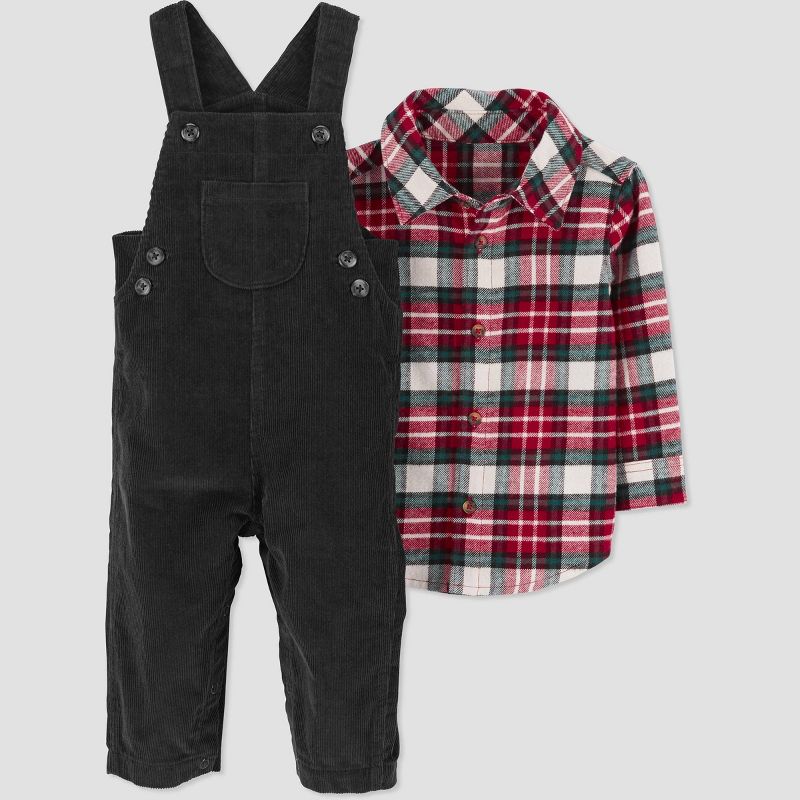 Carter&#39;s Just One You&#174;️ Baby Boys&#39; Plaid Top &#38; Overalls Set - Green/Red, 1 of 6