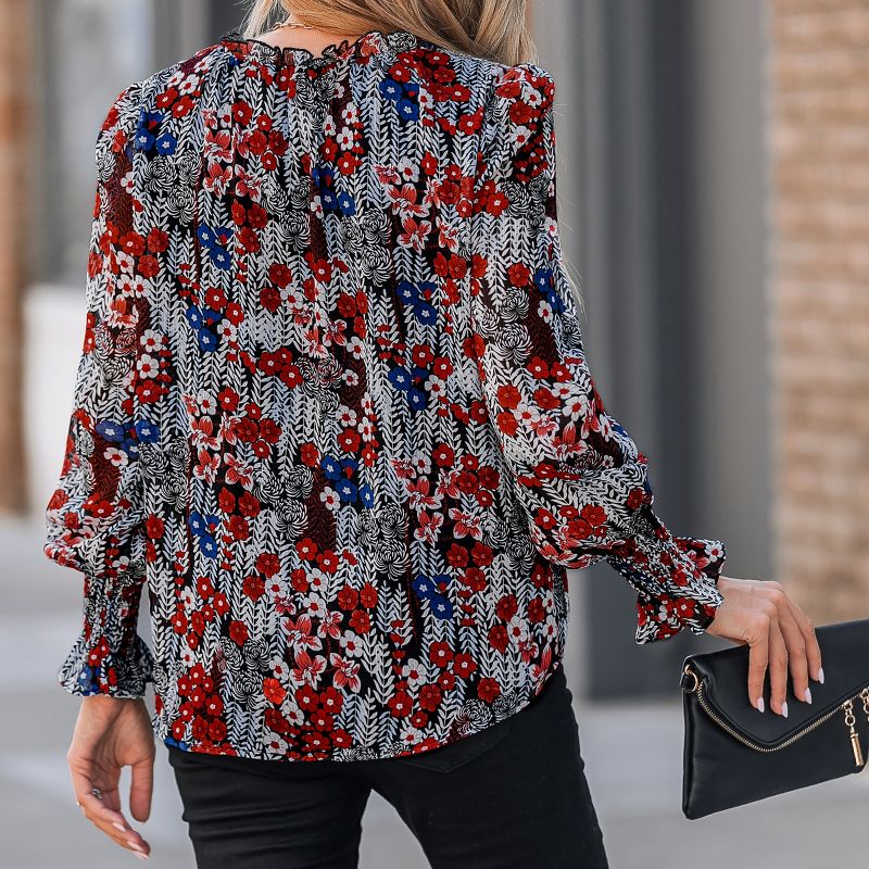 Women's Floral Print V-Neck Trumpet Sleeve Top - Cupshe, 3 of 5