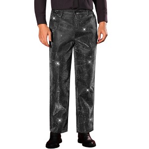 INSPIRE CHIC Men's Irregular Printed Straight Leg Party Metallic Shiny Dress Pants - 1 of 4